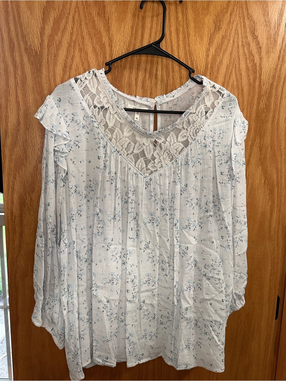 Maurices Light Blue Floral Lace Yoke Blouse